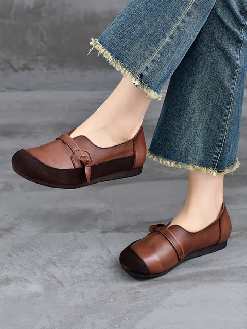 Women Spring Retro Suded Leather Spliced Flat Shoes