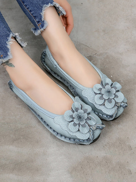 Women Vintage Summer Leather Flower Spliced Shoes