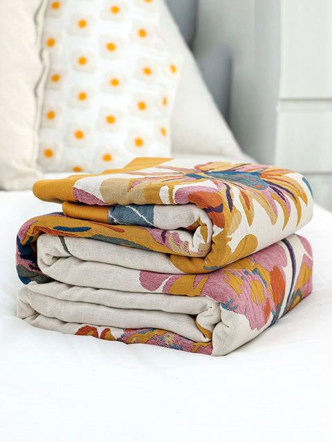 Multi-layer Cotton Flower Jacquard Bedcover Sofa Blanket