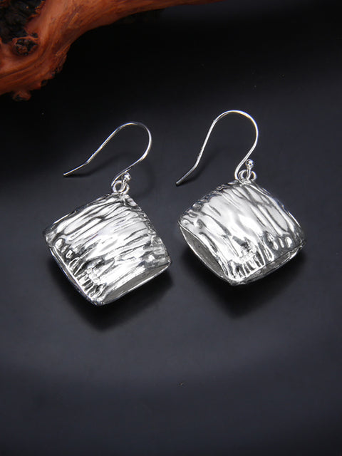 Women Casual S925Sliver Square Irregular Texture Earrings