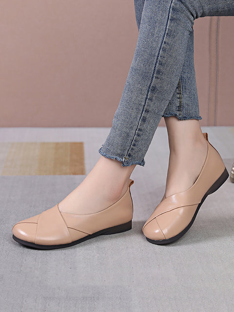 Women Casual Soft Leather Spliced Low Heel Shoes