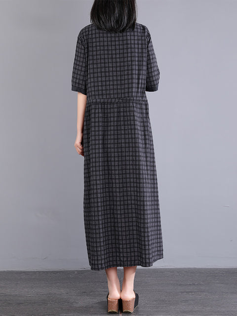 Plus Size Women Artsy Plaid Cotton Dress