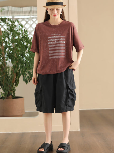 Plus Size Women Summer Casual Stave Cotton Loose Shirt