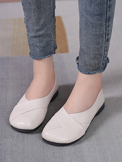 Women Casual Soft Leather Spliced Low Heel Shoes