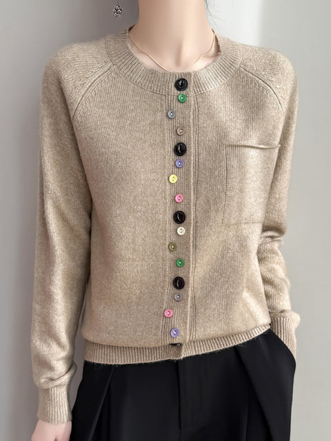 Women Spring Casual Colorful Botton Knit Sweater