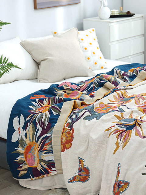 Multi-layer Cotton Flower Jacquard Bedcover Sofa Blanket