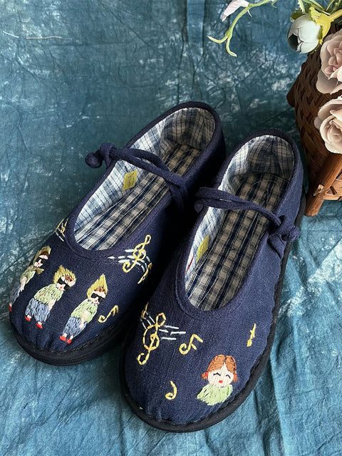 Women Vintage Cartoon Embroidery Cloth Shoes