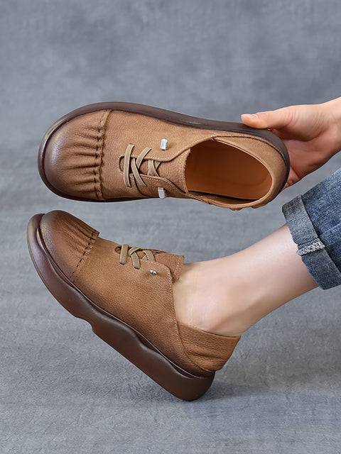 Women Spring Leather Spliced Flat Shoes