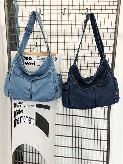 Women Vintage Solid Denim Large Capacity Bag