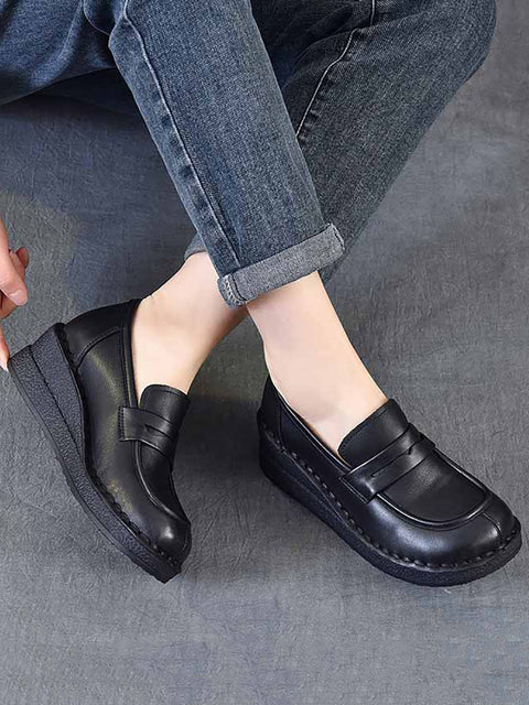 Women Vintage Genuine Leather Platform Shoes