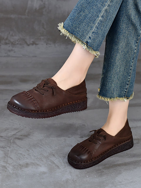 Women Retro Genuine Leather Flat Shoes