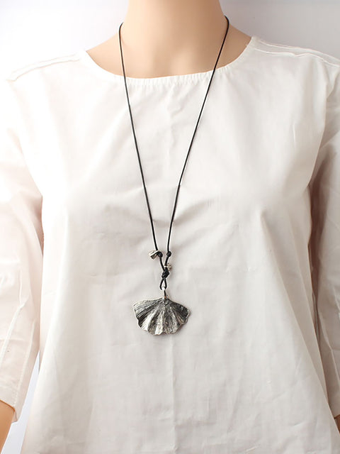 Vintage Alloy Ginkgo Artsy Sweater Necklace