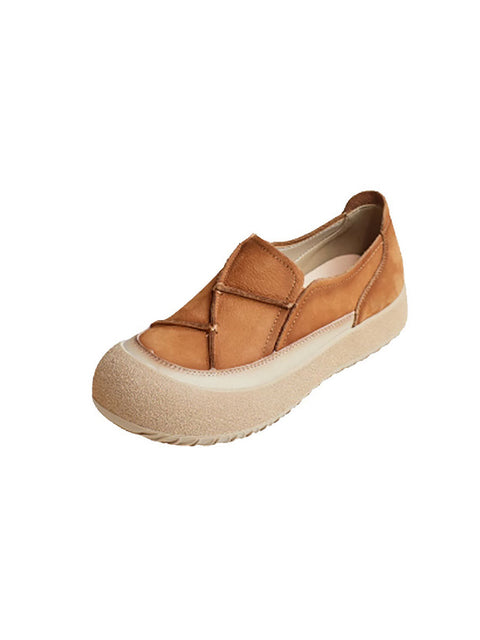 Women Spring Leather Spliced Flat Shoes