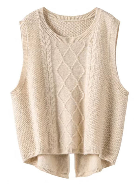 Women Retro Winter Solid Jacquard Vest