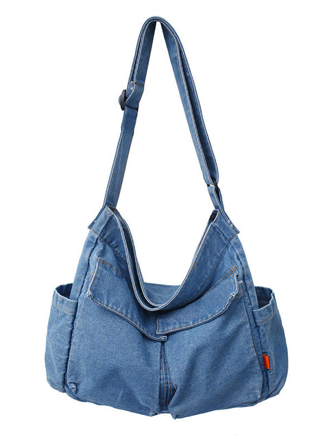 Women Vintage Solid Denim Large Capacity Bag