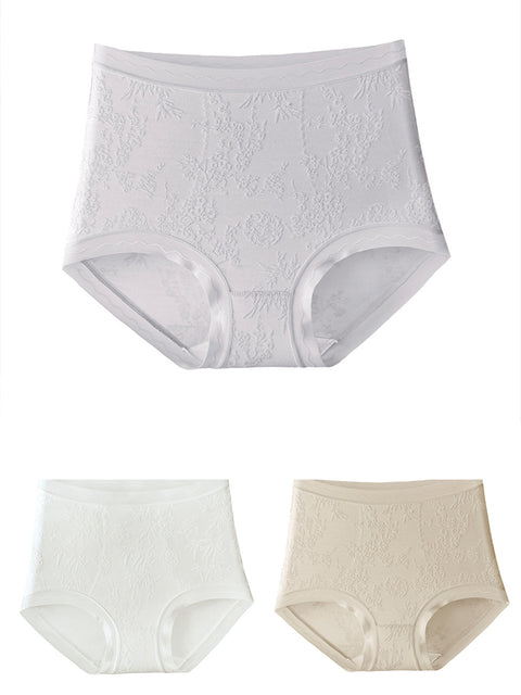 3 Pieces Women Pure Color High Waist Lace Underwear