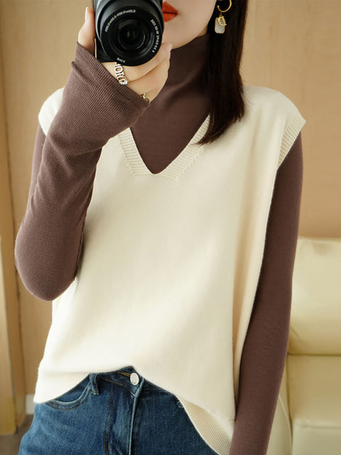 Women Casual Autumn Wool V-Neck Knit Vest