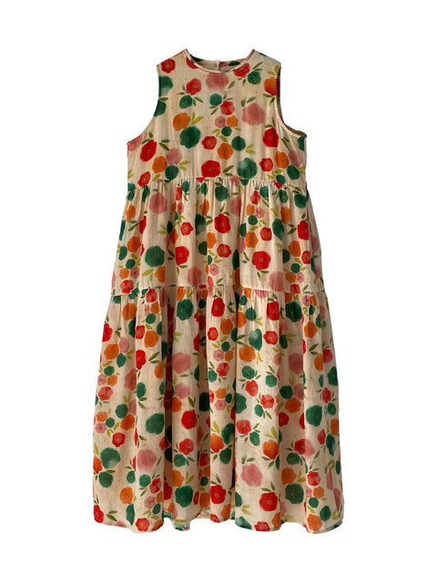 Plus Size Women Summer Cute Flower Spliced Pleat O-Neck Vest Dress