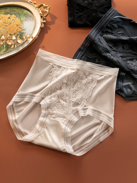 2 Pieces Women Pure Color Lace High Waist Underwear