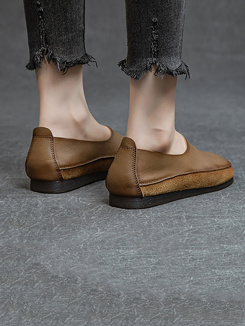 Women Spring Vintage Leather Spliced Flat Shoes