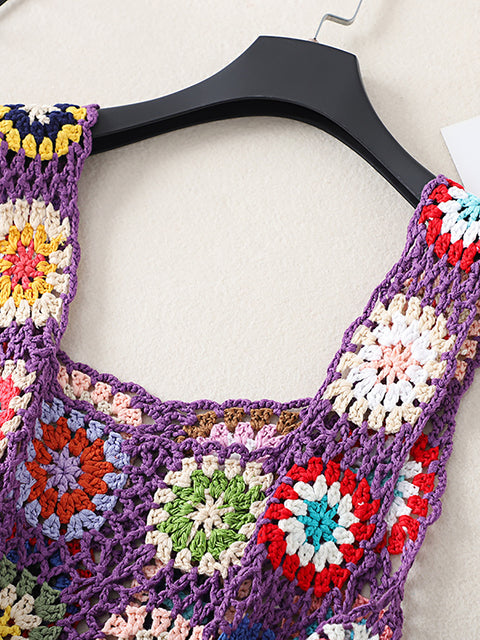 Women Artsy Summer Flower Handmade Knitted Vest