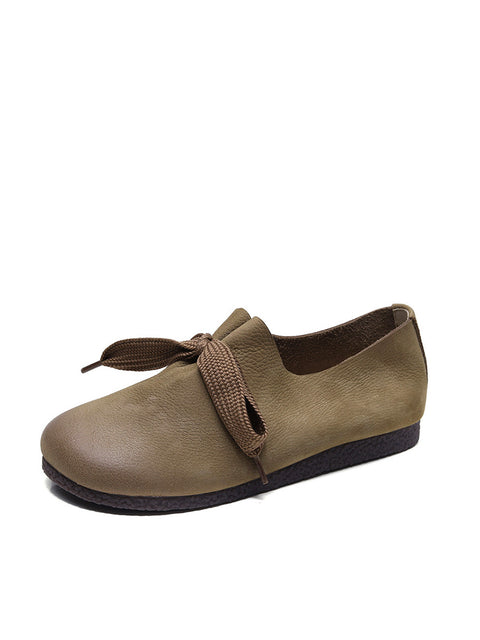 Women Casual Leather Solid Strap Flat Shoes