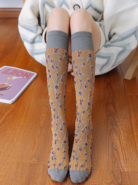 4 Pairs Women Winter Floral Jacquard Long Socks