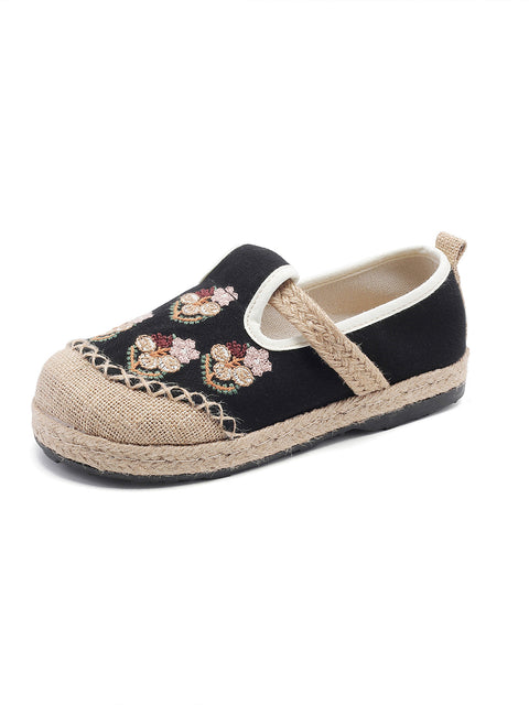 Women Ethnic Flower Embroidery Linen Flat Shoes