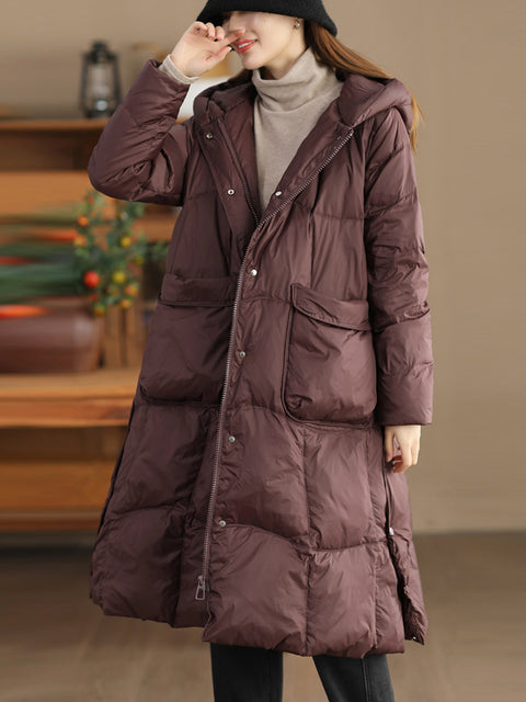 Women Winter Casual Hooded Long Down Coat