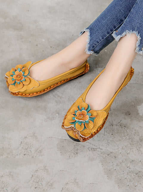 Women Vintage Summer Leather Flower Spliced Shoes