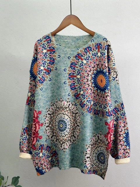 Women Casual Winter Flower Knitted O-Neck Sweater