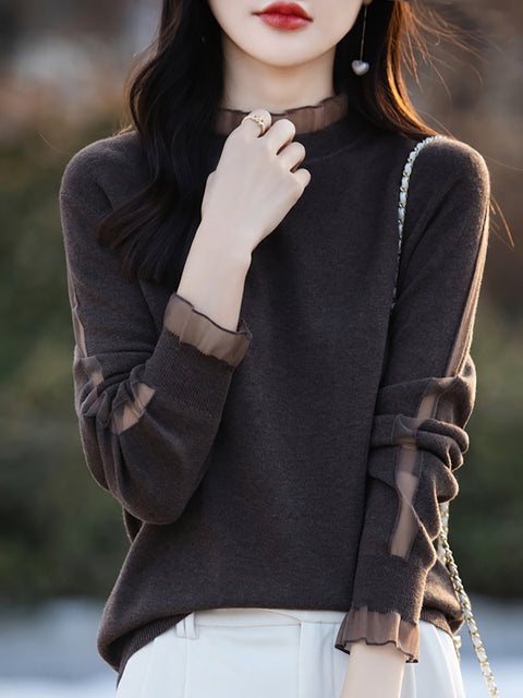 Women Spring Lace Collar Knit Blouse