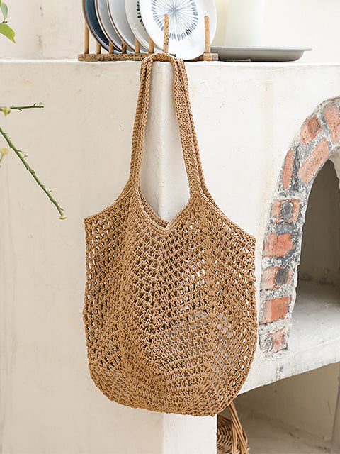 Women Summer Artsy Cutout Knitted Shoulder Bag