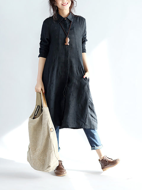 Plus Size Women Casual Solid Spring Black Long Shirt