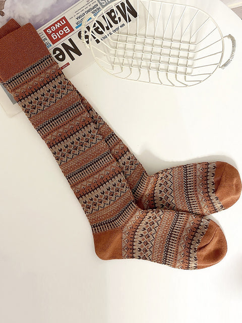 5 Pairs Women Casual Stripe Knitted Long Socks