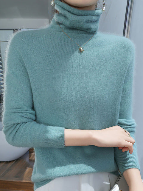 Women Autumn Turtleneck Soft Warm Knit Sweater