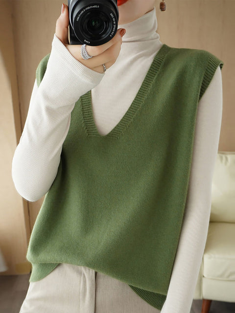 Women Casual Autumn Wool V-Neck Knit Vest