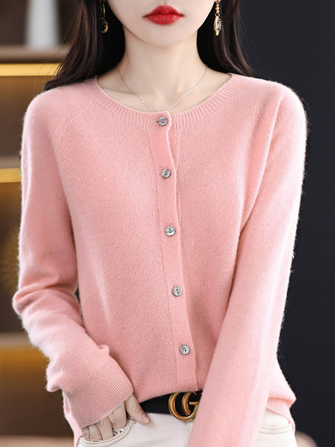 Women Winter Wool Solid Cardigan Sweater