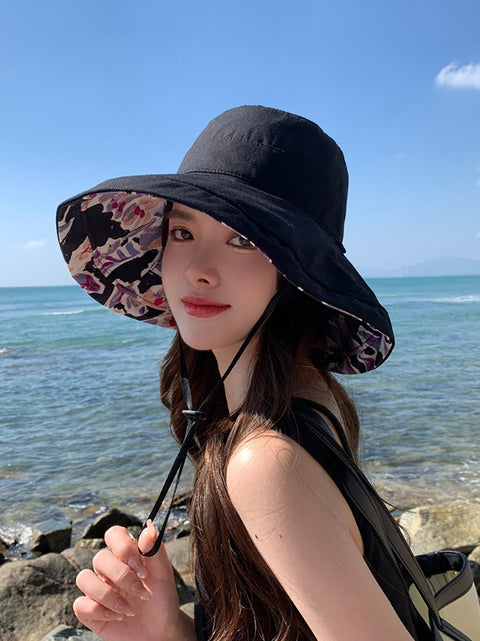 Women Summer Flower Dual-side Wearing Sunproof Hat