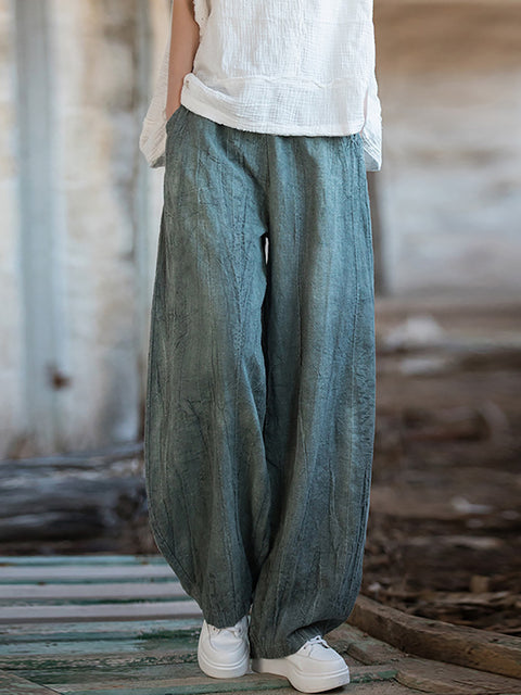 Women Vintage Autumn Tie-dye Ramie Harem Pants