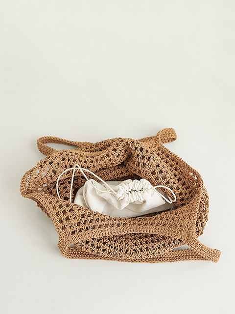 Women Summer Artsy Cutout Knitted Shoulder Bag