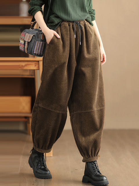 Plus Size Women Casual Solid Loose Fleece-lined Pants