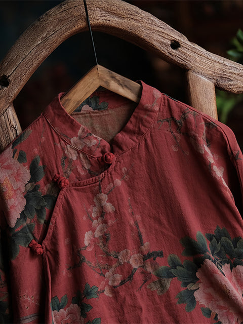 Women Retro Flower Spring Loose Shirt