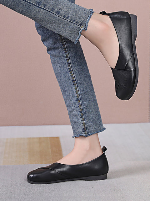 Women Casual Soft Leather Spliced Low Heel Shoes