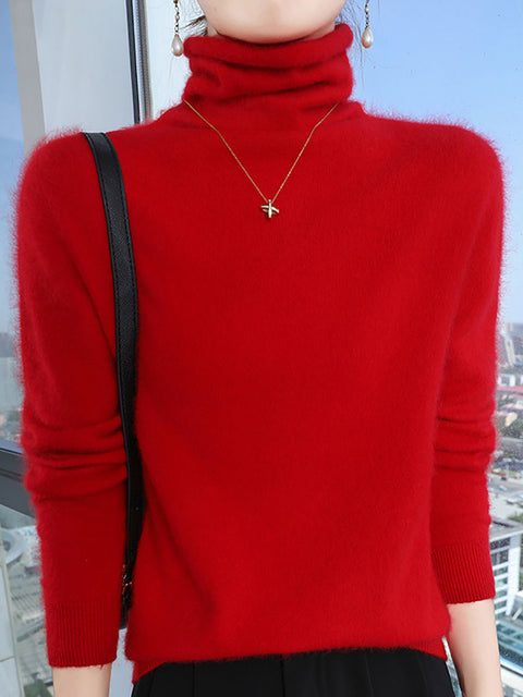 Women Autumn Turtleneck Soft Warm Knit Sweater