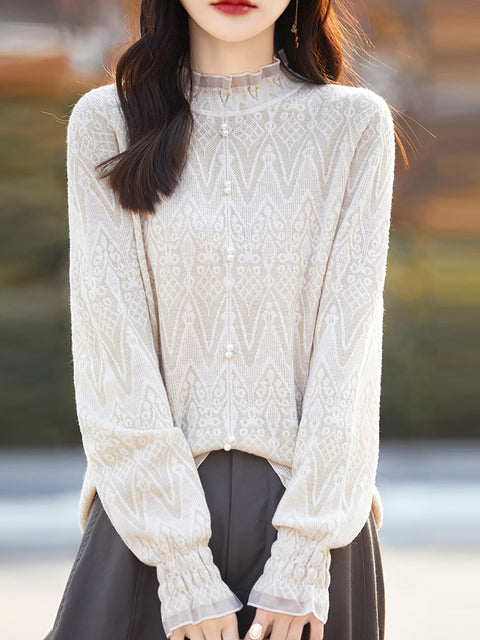 Women Spring Lace Collar Knit Sweater