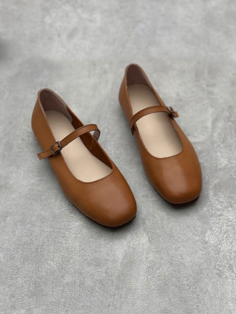 Women Elegant Solid Leather Low Heel Mary Jane Shoes