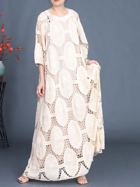 Women Summer Artsy Solid Cutout Maxi Dress