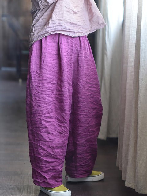 Women Summer Vintage Solid Loose Linen Pants