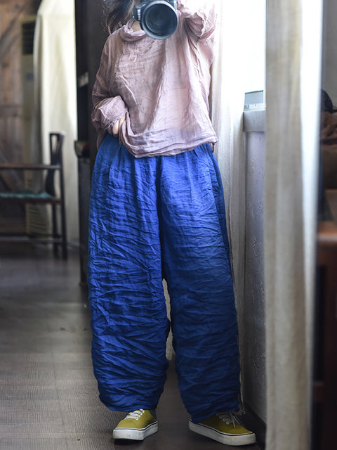 Women Summer Vintage Solid Loose Linen Pants